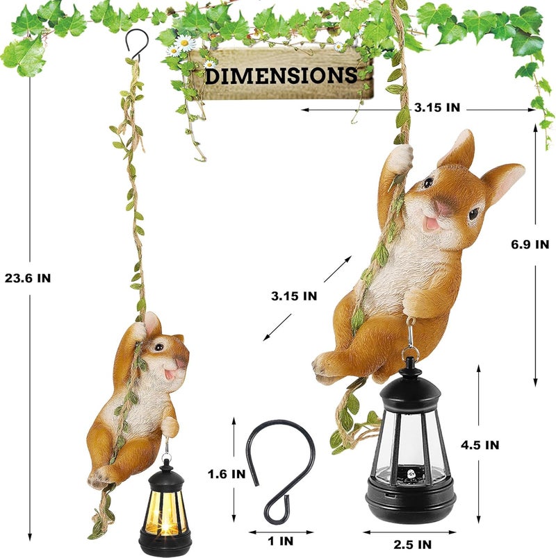 ZaaYee Solar Hanging Bunny Rabbit Statue, Outdoor Resin Animal Figurine with LED Lights for Garden, Fence, Porch, Patio, Yard Decor, Dusk to Dawn Auto On/Off - Image 1